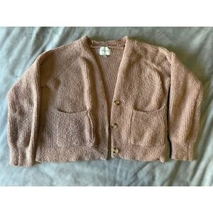 Pink Rose Popcorn Knit Cardigan Mauve Pink Button Front Sweater Medium